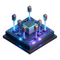 elegant creative A levitating circuit board with glowing neon pathways, intricate components casting long shadows in a dramatic, chiaroscuro lighting style premium png
