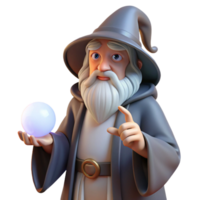 elegant traditional A wise old wizard with a long white beard, holding a glowing orb, in a dimly lit study, illuminated by flickering candlelight. Rembrandt style genuine png
