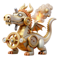 beautiful minimalist A whimsical, clockwork dragon with gears and cogs, emitting steam and sparks, in a steampunk style professional png