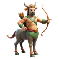 serene rustic A wise old centaur with a longbow and quiver of arrows, standing in a forest clearing, lit by dappled sunlight. Classical mythology style premium png