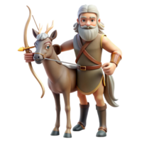 extraordinary classic A wise old centaur with a longbow and quiver of arrows, standing in a forest clearing, lit by dappled sunlight. Classical mythology style professional png