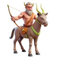 magnificent vintage A wise old centaur with a longbow and quiver of arrows, standing in a forest clearing, lit by dappled sunlight. Classical mythology style authentic png