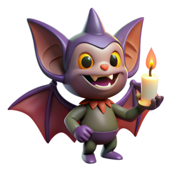 magnífico tradicional uma brincalhão criança levada com bastão asas e aguçado ouvidos, maliciosamente sorrindo, aceso de uma tremeluzente vela chama. desenho animado estilo Prêmio png