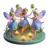 impressive vintage A group of fairies dancing in a moonlit glade, surrounded by glowing fireflies, in a whimsical, ethereal style detailed png