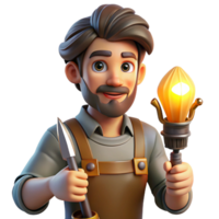 magnificent creative Portrait of a skilled craftsperson with intricate tools in their hands, lit by the warm glow of a workshop lamp, in a detailed, realistic style original png