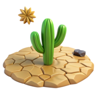 magnificent artistic A cracked desert floor with a single cactus, harsh sunlight, realistic style high resolution png