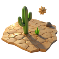 extraordinary abstract A cracked desert floor with a single cactus, harsh sunlight, realistic style high resolution png