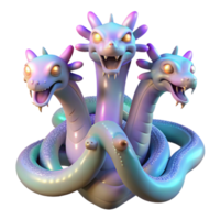 beautiful classic A serene, multi-headed hydra with iridescent scales, each head unique and contemplative, lit by a soft bioluminescent glow, in the style of surrealism original png