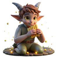 beautiful traditional A mischievous, satyr playing a pan flute, surrounded by fireflies, lit by a warm campfire glow, in the style of a whimsical illustration high resolution png
