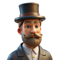 extraordinary traditional Portrait of a man with a long beard and mustache, wearing a top hat, lit by a warm, low-key light, in a vintage photographic style premium png