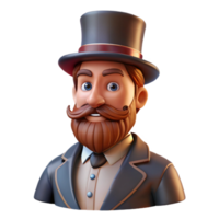 vibrant traditional Portrait of a man with a long beard and mustache, wearing a top hat, lit by a warm, low-key light, in a vintage photographic style original png