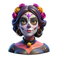 wonderful rustic Portrait of a woman with elaborate face paint inspired by Dia de los Muertos, lit by dramatic, colorful lighting, in a surreal style authentic png