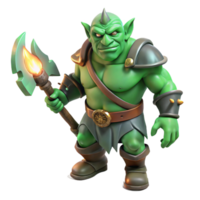 sereno tradicional uma feroz, orc Guerreiro com verde pele, presas, e uma bruto Machado, aceso de uma luz de tocha, dentro a estilo do uma Sombrio fantasia pintura detalhado png