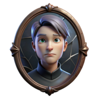 wonderful vintage Portrait of a person with their face reflected in a broken mirror, lit by dim, flickering light, in a gothic style high resolution png