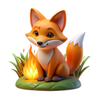 serene artistic A sly fox peering through tall grass, illuminated by the warm glow of a campfire, in a stylized, graphic novel style exclusive png