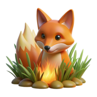 dramatic rustic A sly fox peering through tall grass, illuminated by the warm glow of a campfire, in a stylized, graphic novel style high resolution png