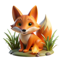 beautiful artistic A sly fox peering through tall grass, illuminated by the warm glow of a campfire, in a stylized, graphic novel style authentic png