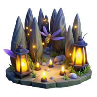 elegant creative A group of fireflies glowing in a dark forest, magical lighting, fantasy style high resolution png