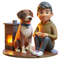 magnificent traditional A loyal dog sitting patiently by its owner's side, illuminated by warm firelight, in a heartwarming, domestic scene style exclusive png