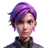 serene rustic Portrait of a non-binary person with short, purple hair and intricate facial tattoos, cyberpunk style, dramatic chiaroscuro lighting premium png