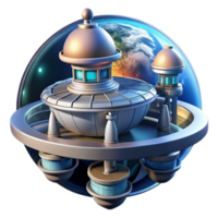 dramatic classic A futuristic space station orbiting Earth, intricate design, illuminated by the sun and Earth's reflection, space station concept art style authentic png