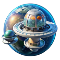 dramatic artistic A futuristic space station orbiting Earth, intricate design, illuminated by the sun and Earth's reflection, space station concept art style high resolution png