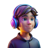 dramatic artistic Portrait of a teenager wearing headphones, lost in thought, lit by the colorful glow of a music visualizer, in a digital art style high resolution png