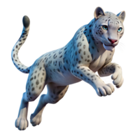 vibrant rustic A majestic snow leopard leaping through the air, mid-pounce, illuminated by a soft, ethereal moonlight, rendered in a hyperrealistic style detailed png