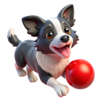 beautiful rustic A playful border collie puppy with a bright red ball, captured mid-air, dynamic action photography, bright studio lighting high quality png