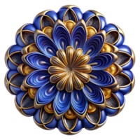 impressive traditional A complex, fractal pattern, rendered in shades of deep blue and gold, with a hypnotic, intricate design high quality png