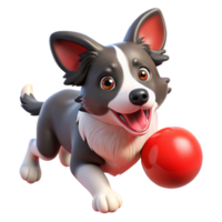 serene artistic A playful border collie puppy with a bright red ball, captured mid-air, dynamic action photography, bright studio lighting high quality png