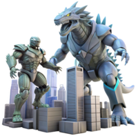 serene abstract A giant robot battling a colossal alien creature in a futuristic city. Chaotic, destructive lighting. Kaiju movie poster style authentic png