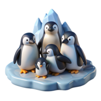 magnificent artistic A group of penguins huddled together on an icy shore, Antarctic setting, cold lighting, realistic style premium png