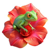 serene creative A vibrant chameleon clinging to a bright red hibiscus flower, showcasing its iridescent skin, macro photography style, bright natural lighting original png