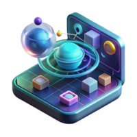 impressive modern A sleek, holographic interface, with glowing icons and complex data streams, displays information about a distant galaxy. Cool, ambient lighting. Cyberpunk style detailed png