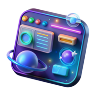 magnificent contemporary A sleek, holographic interface, with glowing icons and complex data streams, displays information about a distant galaxy. Cool, ambient lighting. Cyberpunk style genuine png