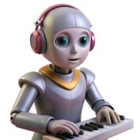 elegant artistic A humanoid robot, with expressive eyes and intricate facial features, plays a melancholic melody on a futuristic instrument. Soft, warm lighting. Anime style detailed png