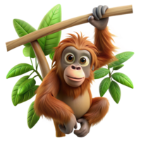 stunning modern A curious orangutan hanging from a tree branch, jungle setting, natural lighting, realistic style authentic png