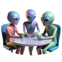 elegant modern A group of alien diplomats, with diverse and exotic features, engage in a tense negotiation around a holographic table. Neutral, ambient lighting. Sci-fi realism style high resolution png