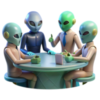extraordinary abstract A group of alien diplomats, with diverse and exotic features, engage in a tense negotiation around a holographic table. Neutral, ambient lighting. Sci-fi realism style detailed png