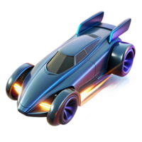 dramatic creative A futuristic racing vehicle, with glowing energy trails and aerodynamic fins, speeds through a zero-gravity track. Dynamic, flashing lighting. Sci-fi realism style detailed png