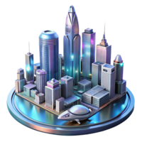 beautiful classic A futuristic cityscape, with towering skyscrapers and flying vehicles, reflected in the polished chrome of a robotic figure. Neon, reflective lighting. Cyberpunk style 4K png