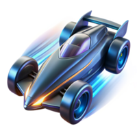 wonderful abstract A futuristic racing vehicle, with glowing energy trails and aerodynamic fins, speeds through a zero-gravity track. Dynamic, flashing lighting. Sci-fi realism style genuine png