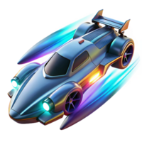 vibrant abstract A futuristic racing vehicle, with glowing energy trails and aerodynamic fins, speeds through a zero-gravity track. Dynamic, flashing lighting. Sci-fi realism style original png