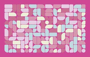 A pink and blue abstract pattern with squares and circles vector