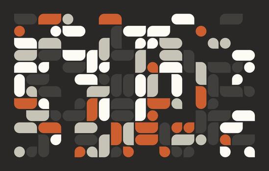 An abstract pattern of squares and circles in orange and black vector