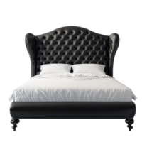 Luxury Black Tufted Bed Headboard on transparent background. png