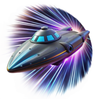 serene classic A futuristic spacecraft, with sleek lines and glowing engine trails, warps through hyperspace. Psychedelic, swirling lighting. Space opera style high resolution png
