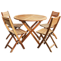 Wooden Round Table And Chairs Set on transparent background. png