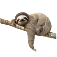 Sloth Relaxing on Tree Branch on transparent background. png